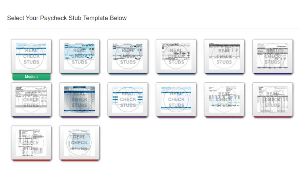 Choose from different pay stub samples